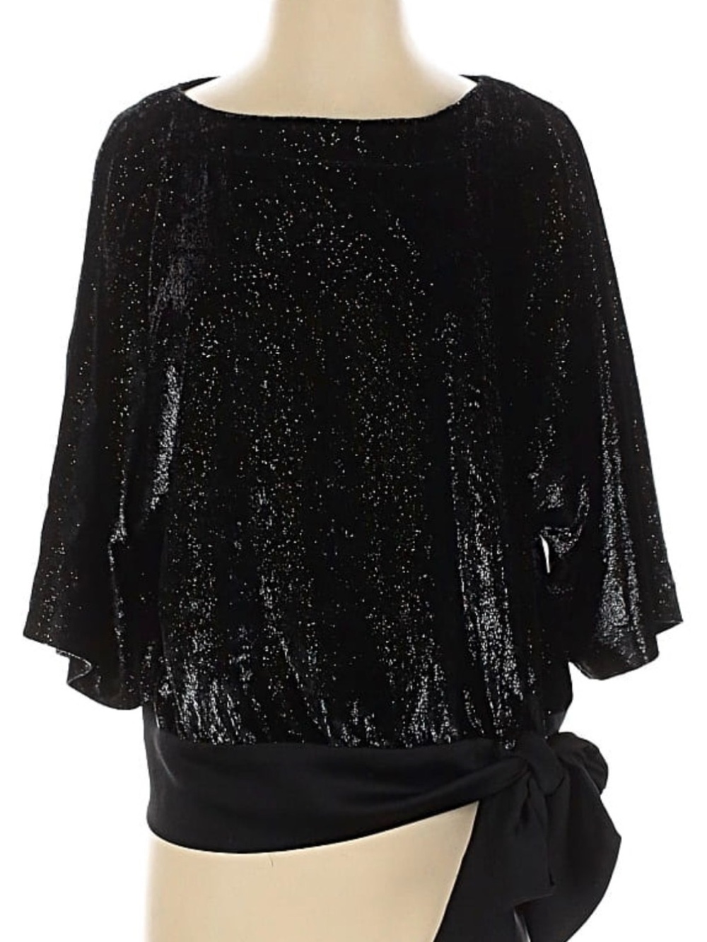 Trina Turk Black Sparkle Boatneck Blouse with Side Tie